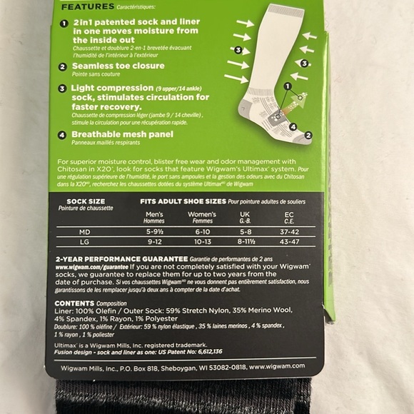 🥷🏿🥷🏿🥷🏿 Bundle 2 pairs of socks Wigwam Ultimax Tall Fusion Compression Fit - Picture 6 of 7